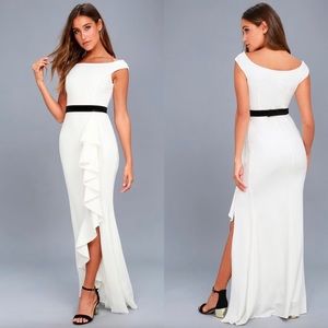 Ballroom Bound White Off-The-Shoulder Maxi Dress